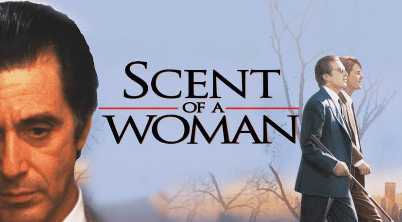 Scent of A Woman Movie Wallpaper Al Pachino and Chris O'Donell walking together next to trees and blue sky