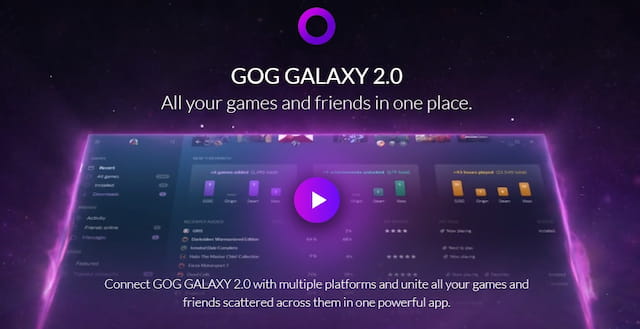 GOG GALAXY 2.0 gog.com library fuchsia colors all your games and friends in one place