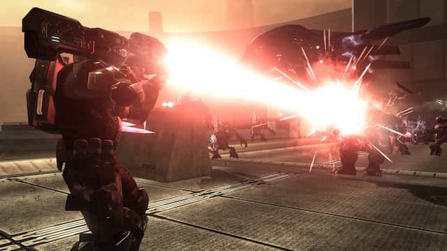 Halo 3 ODST Marine in black suit shooting Brute with Spartan Laser with Grunts nearby and Phantom in background