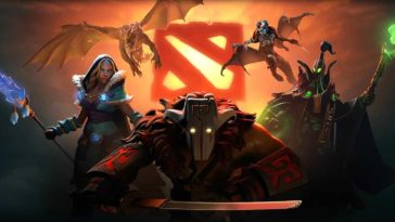 Dota2 heroes and logo wallpaper with Juggernaut, Crystal Maiden, Queen Of Pain, Dragon Knight, and Rubick