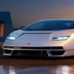 White Lamborghini Countach LPI 800-4 in white color during sunset