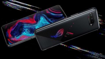 Two black ASUS ROG Phones with ROG LED RGB lights