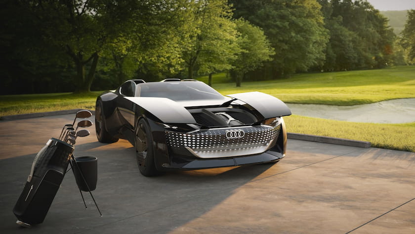 Audi Skysphere concept dark grey black metallic front view split lid hood bonet