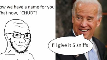 Wojak chud and sniffs joe biden funny meme