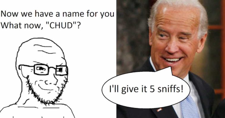 Wojak chud and sniffs joe biden funny meme
