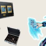 Seto Kaiba from Yu-Gi-Oh! in white coat, holding cards next to his briefcase