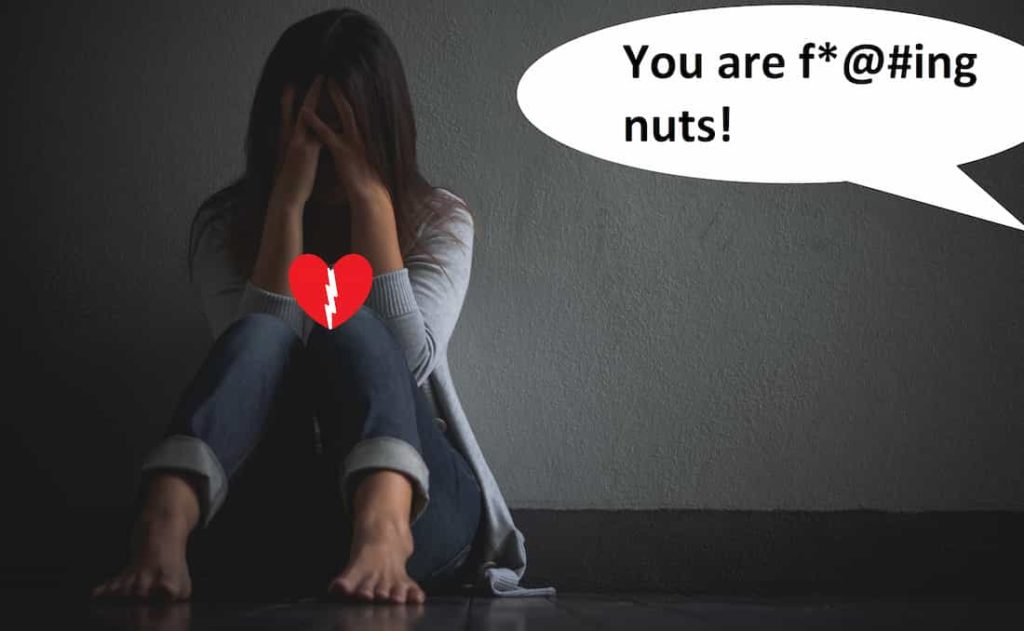 shouting offensive words to a woman with mental issues