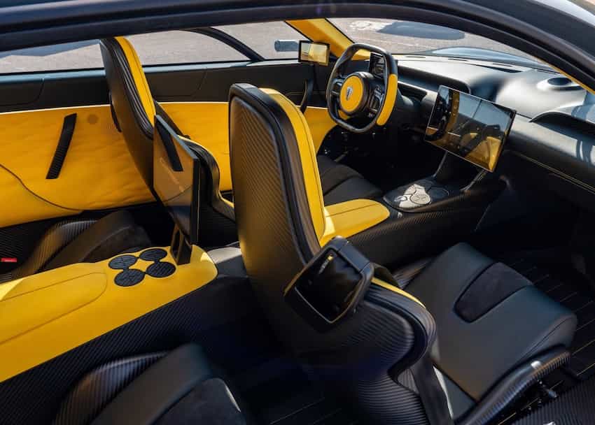 Koenigsegg Gemera yellow leather and carbon fiber interior