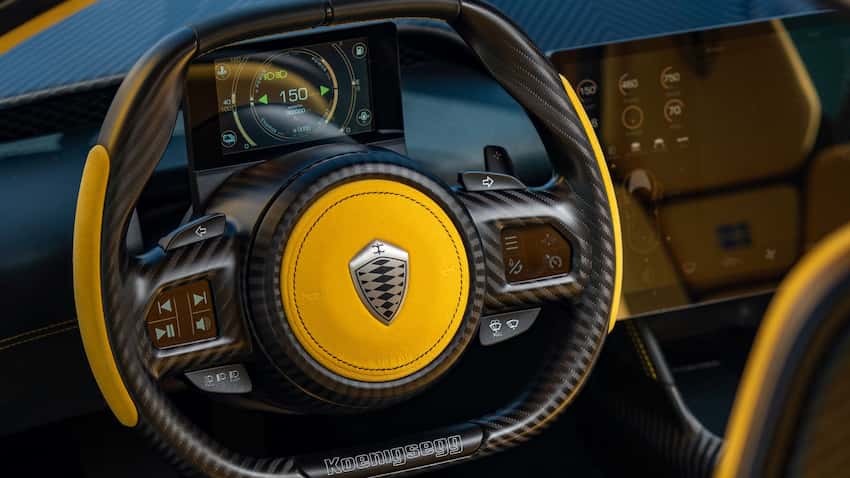 Koenigsegg Gemera yellow leather and carbon fiber steering wheel