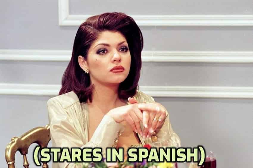 Itatí Cantoral Soraya Montenegro Maria del bario Sol Stares in Spanish meme