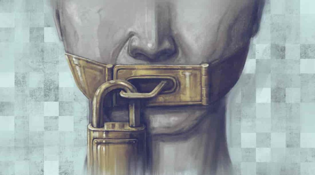 artistic silenced mouth locked with locker