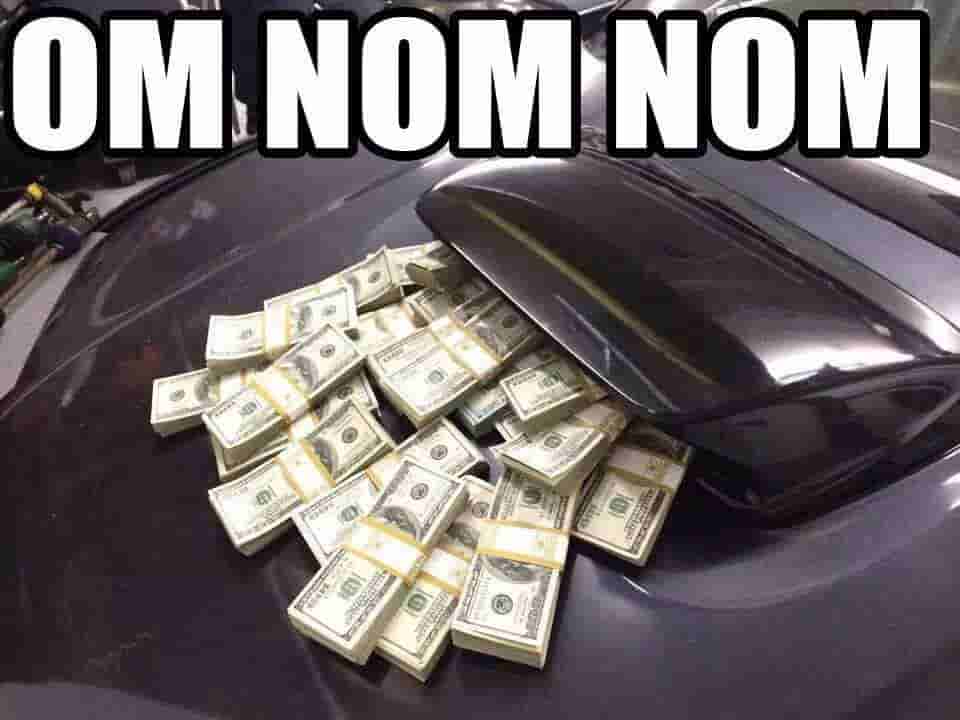 car hood bonnet eating money meme