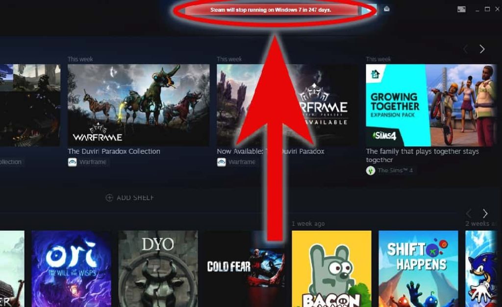 "Steam will stop running" message