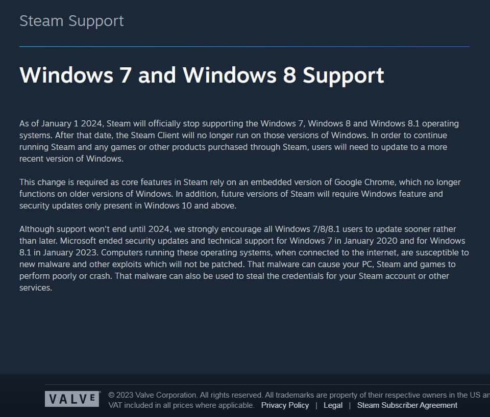 Steam support message